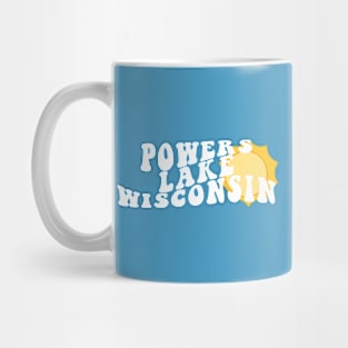 Sunshine in Powers Lake Wisconsin Retro Wavy 1970s Summer Text Mug